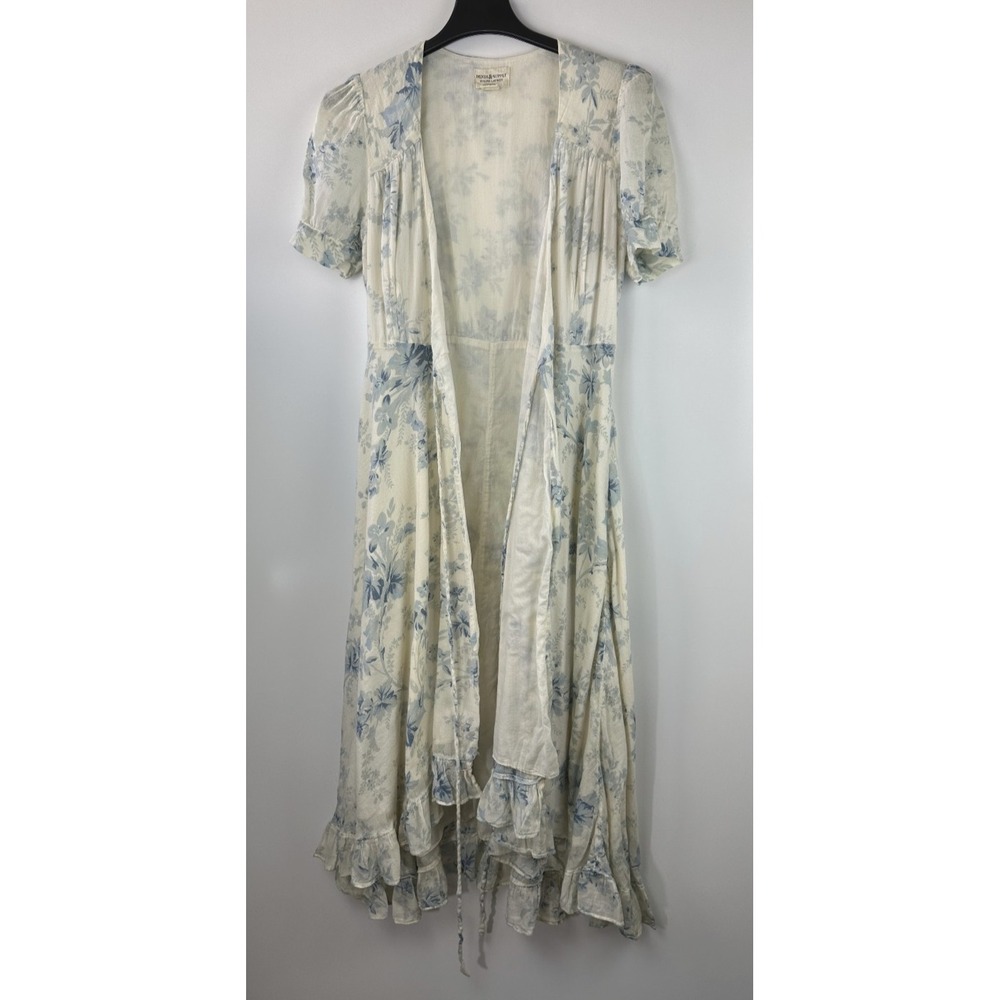 Ralph Lauren Denim & Supply Wrap Dress Blue Cream Floral Ruffle Cotton Large - Picture 4 of 15